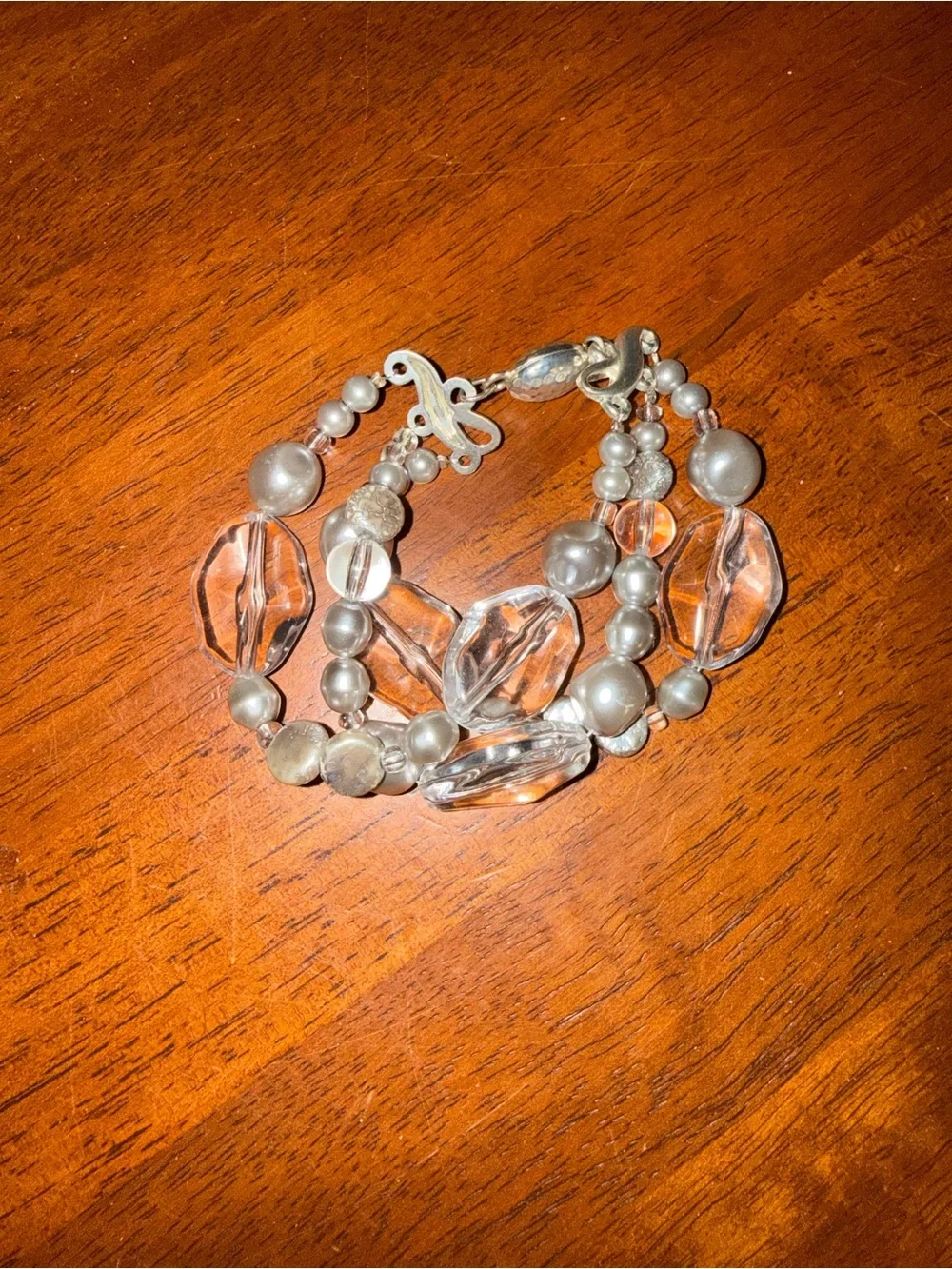 Elegant Gray and Clear Multi-Strand Beaded Bracelet
